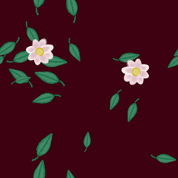 Flores Con Hojas Fondo Sin Costuras Ilustración Vectorial — Archivo Imágenes Vectoriales