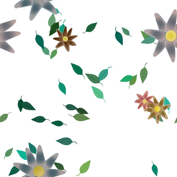 Vector Illustratie Van Zomerbloemen Bloemblaadjes Met Bladeren Botanische Achtergrond — Stockvector