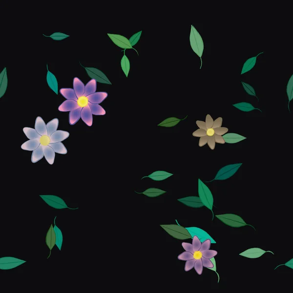 Flores Con Hojas Fondo Sin Costuras Ilustración Vectorial — Archivo Imágenes Vectoriales