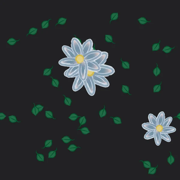 Illustration Vectorielle Fleurs Été Pétales Avec Feuilles Fond Floral — Image vectorielle