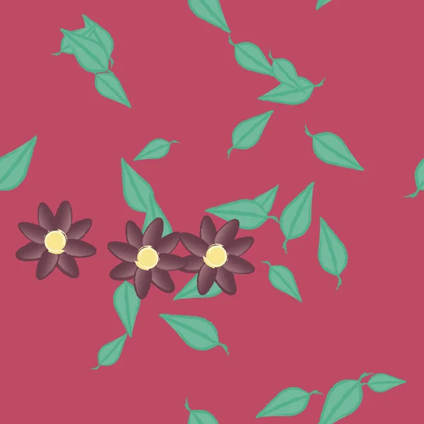 Fleurs Avec Feuilles Fond Sans Couture Illustration Vectorielle — Image vectorielle