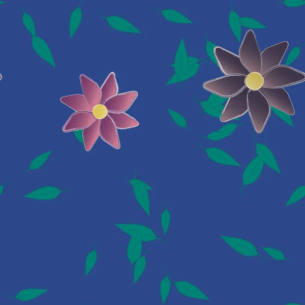 Fleurs Avec Feuilles Fond Sans Couture Illustration Vectorielle — Image vectorielle