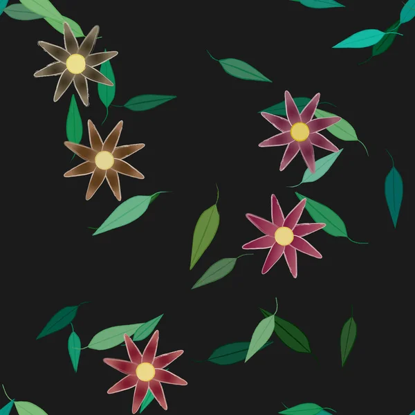 Fleurs Avec Feuilles Fond Sans Couture Illustration Vectorielle — Image vectorielle