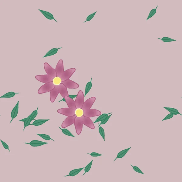 Flores Com Folhas Sem Costura Fundo Ilustração Vetorial — Vetor de Stock