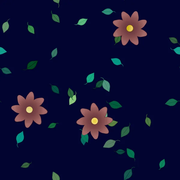 Flores Con Hojas Fondo Sin Costuras Ilustración Vectorial — Archivo Imágenes Vectoriales