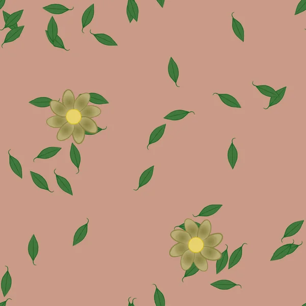 Blumen Mit Blättern Nahtloser Hintergrund Vektorillustration — Stockvektor