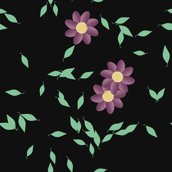 Vector Ilustración Flores Verano Pétalos Con Hojas Fondo Sin Costuras — Archivo Imágenes Vectoriales