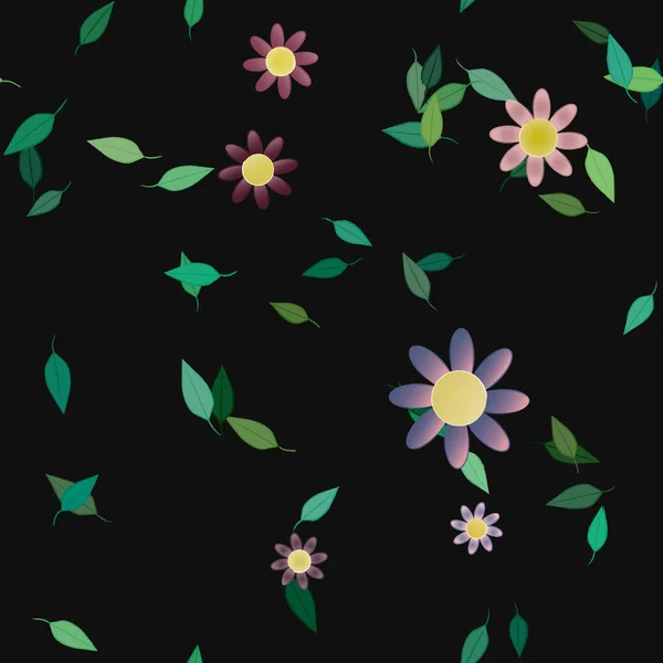 Flores Con Hojas Fondo Sin Costuras Ilustración Vectorial — Vector de stock