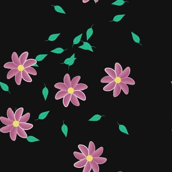 Letnie Kwiaty Płatki Liści Bezszwowe Tło Wektor Ilustracja — Wektor stockowy