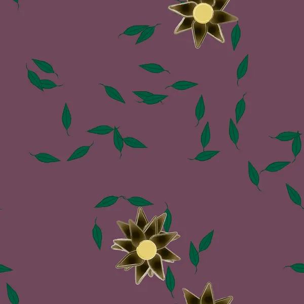 Flores Con Hojas Fondo Sin Costuras Ilustración Vectorial — Vector de stock