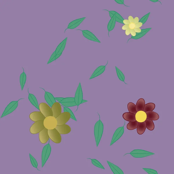 Fleurs Avec Feuilles Fond Sans Couture Illustration Vectorielle — Image vectorielle