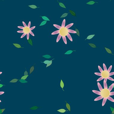 Yaprakları pürüzsüz arkaplan, vektör illüstrasyonlu yaz çiçekleri