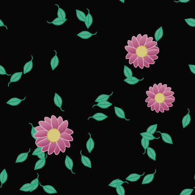 Yapraklı ve pürüzsüz arkaplanı olan yaz çiçeklerinin vektör çizimi