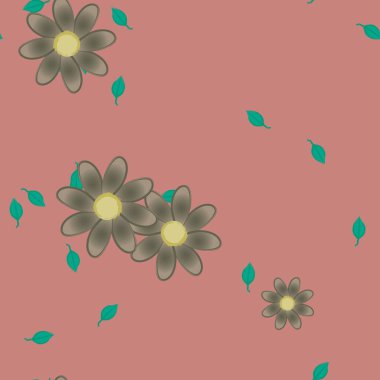 Yapraklı ve pürüzsüz arkaplanı olan yaz çiçeklerinin vektör çizimi