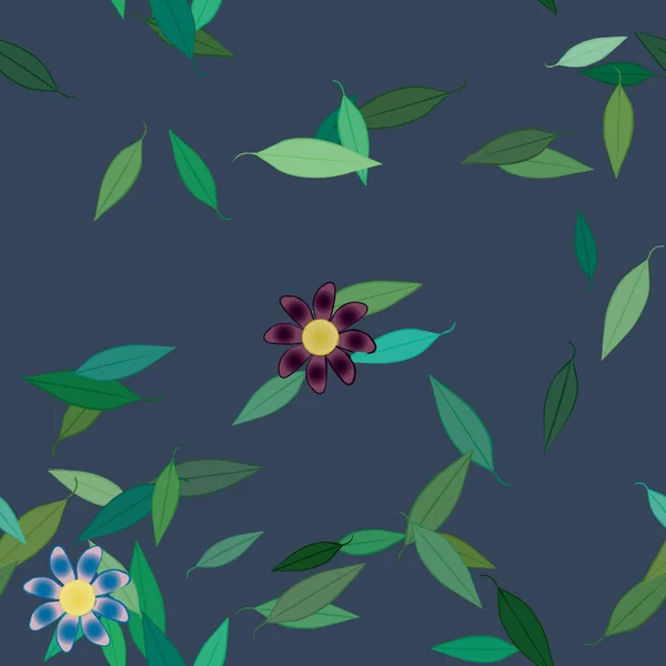 Illustrazione Vettoriale Fiori Estivi Petali Con Foglie Sfondo Botanico — Vettoriale Stock