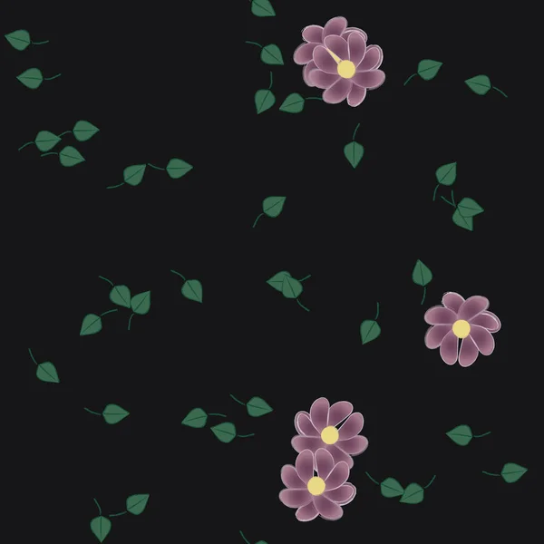 Flores Con Hojas Fondo Sin Costuras Ilustración Vectorial — Vector de stock