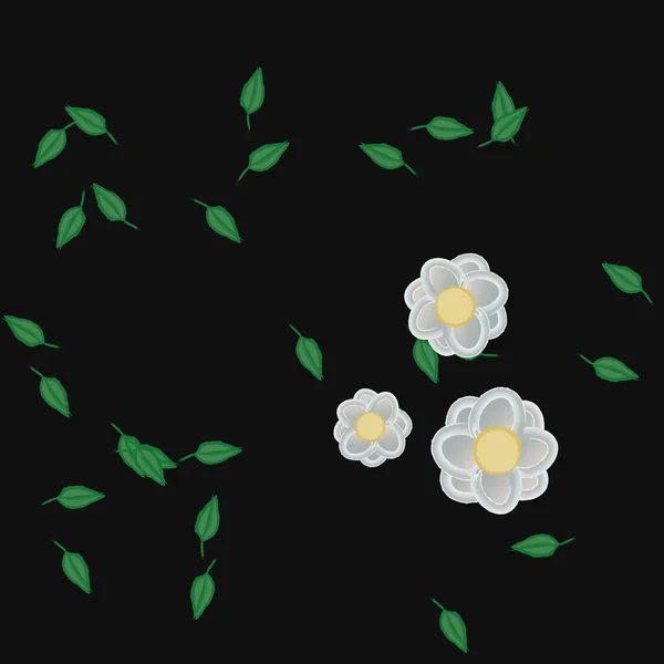 Blommor Med Blad Sömlös Bakgrund Vektor Illustration — Stock vektor