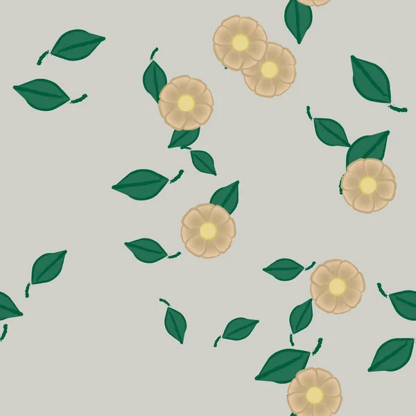 Fleurs Avec Feuilles Fond Sans Couture Illustration Vectorielle — Image vectorielle