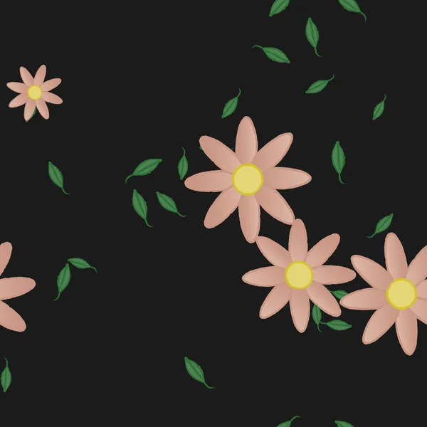 Fleurs Été Pétales Avec Feuilles Fond Sans Couture Illustration Vectorielle — Image vectorielle