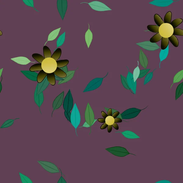 Fleurs Avec Feuilles Fond Sans Couture Illustration Vectorielle — Image vectorielle