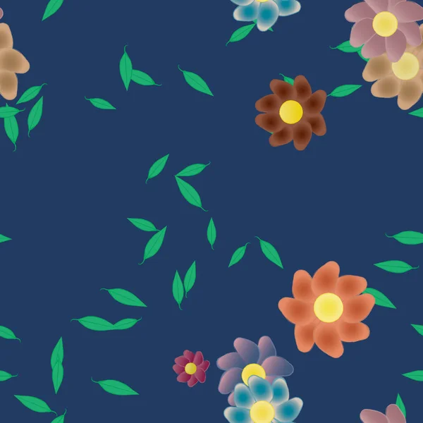 Flores Con Hojas Fondo Sin Costuras Ilustración Vectorial — Vector de stock