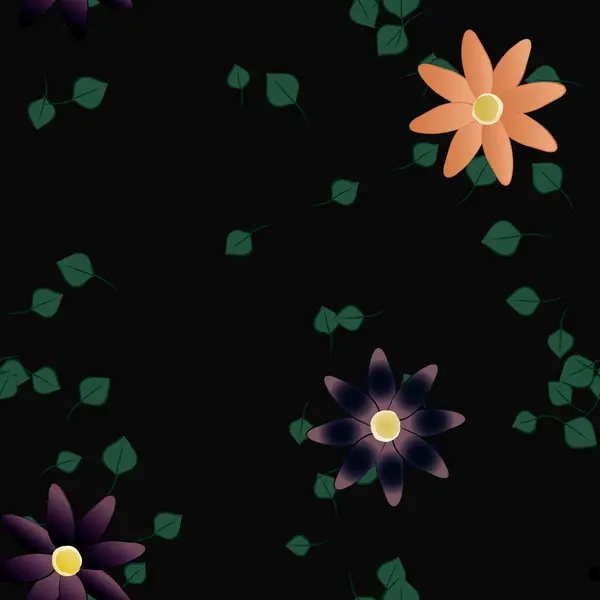 Fleurs Été Pétales Avec Feuilles Fond Sans Couture Illustration Vectorielle — Image vectorielle