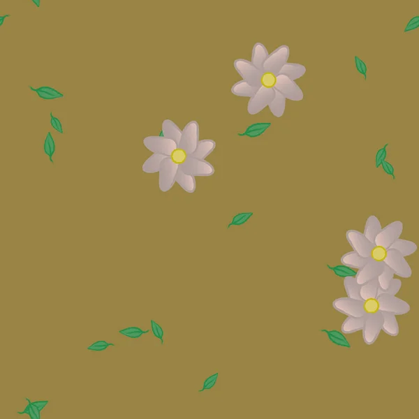 Blommor Med Blad Sömlös Bakgrund Vektor Illustration — Stock vektor