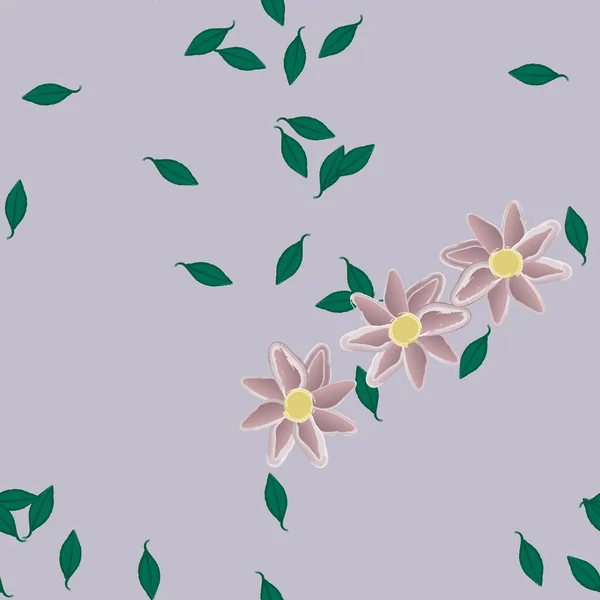 Flores Com Folhas Sem Costura Fundo Ilustração Vetorial — Vetor de Stock