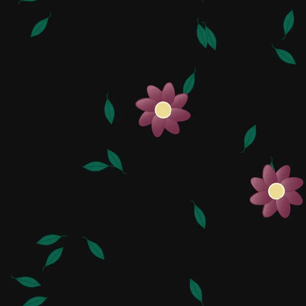 Fleurs Avec Feuilles Fond Sans Couture Illustration Vectorielle — Image vectorielle