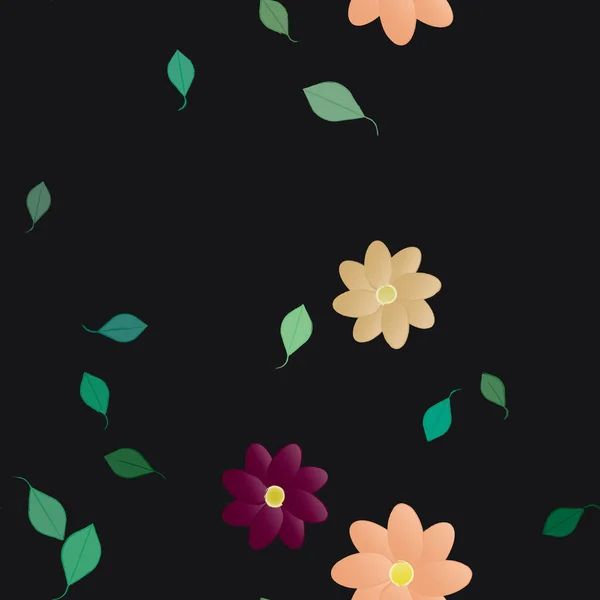 Vector Ilustración Flores Verano Pétalos Con Hojas Fondo Floral — Vector de stock