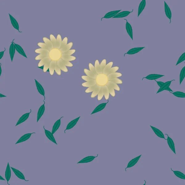 Illustrazione Vettoriale Fiori Estivi Petali Con Foglie Sfondo Botanico — Vettoriale Stock