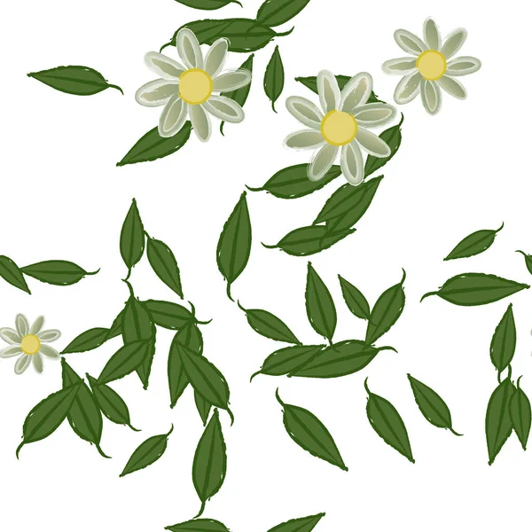 Flowers Leaves Seamless Background Vector Illustration — Stock Vector