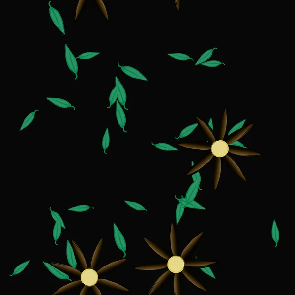 Illustration Vectorielle Fleurs Été Pétales Avec Feuilles Fond Floral — Image vectorielle