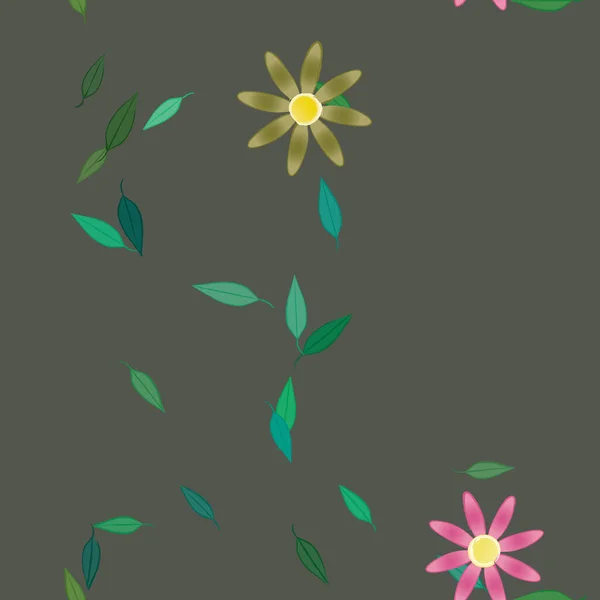 Fleurs Avec Feuilles Fond Sans Couture Illustration Vectorielle — Image vectorielle