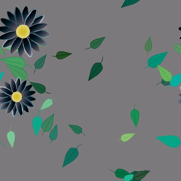 Flores Con Hojas Fondo Sin Costuras Ilustración Vectorial — Archivo Imágenes Vectoriales