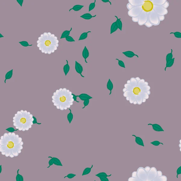 Flores Con Hojas Fondo Sin Costuras Ilustración Vectorial — Archivo Imágenes Vectoriales