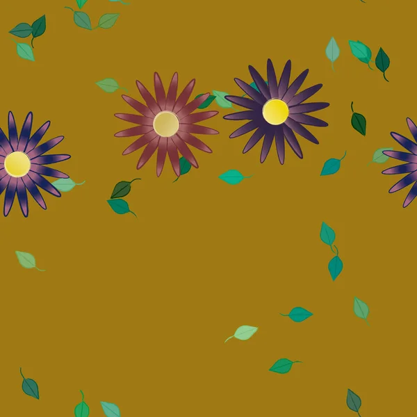 Yapraklı Pürüzsüz Arkaplanı Olan Yaz Çiçeklerinin Vektör Çizimi — Stok Vektör