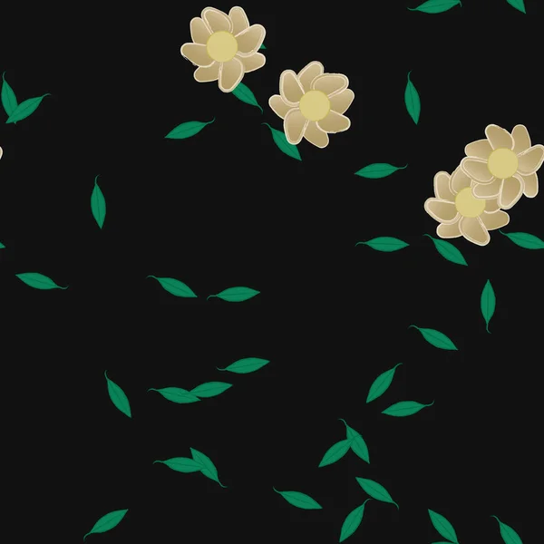 Fleurs Avec Feuilles Fond Sans Couture Illustration Vectorielle — Image vectorielle