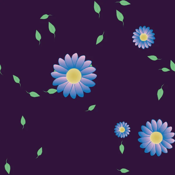 Fleurs Pétales Avec Feuilles Fond Sans Couture Illustration Vectorielle — Image vectorielle