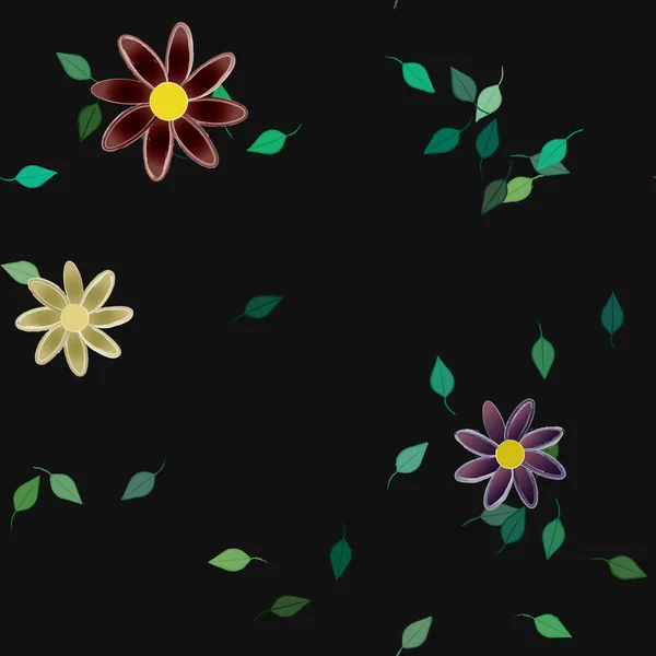 Flores Con Hojas Fondo Sin Costuras Ilustración Vectorial — Vector de stock