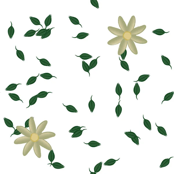 Fleurs Avec Feuilles Fond Sans Couture Illustration Vectorielle — Image vectorielle