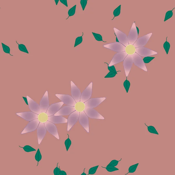 Vector Ilustración Flores Verano Pétalos Con Hojas Fondo Botánico — Vector de stock