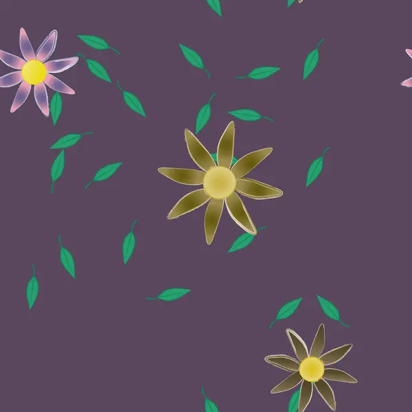 Fleurs Avec Feuilles Fond Sans Couture Illustration Vectorielle — Image vectorielle