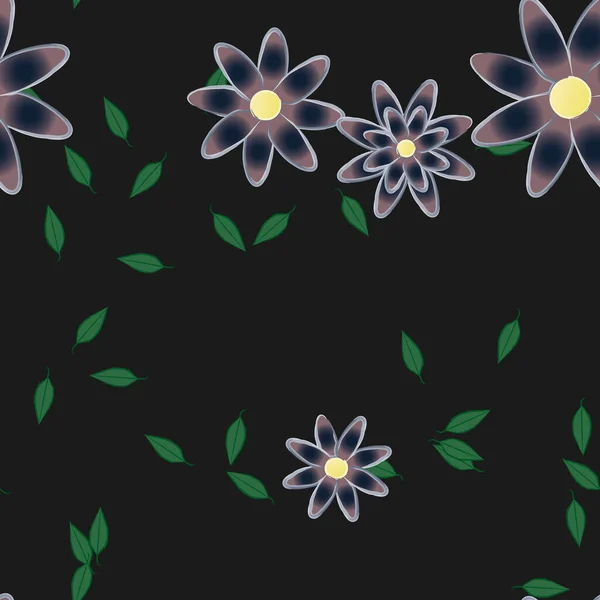 Flores Con Hojas Fondo Sin Costuras Ilustración Vectorial — Vector de stock