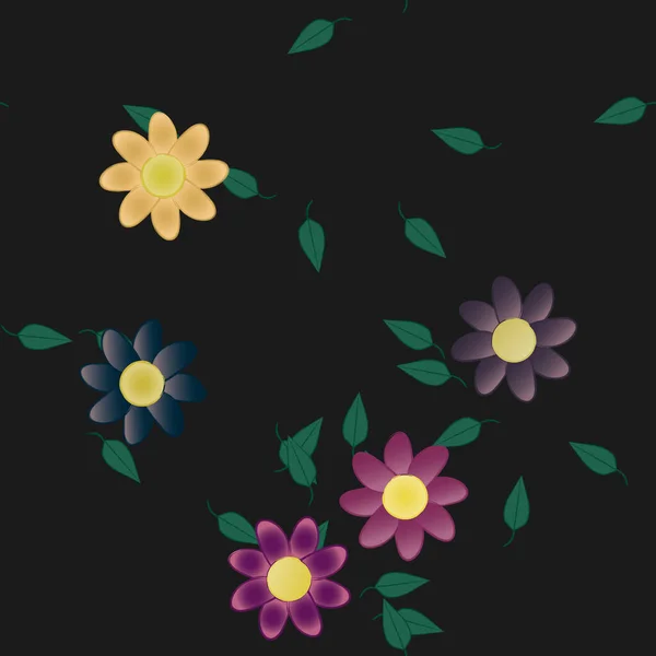 Flores Com Folhas Sem Costura Fundo Ilustração Vetorial — Vetor de Stock