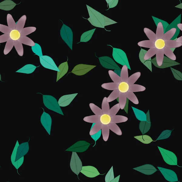 Flores Con Hojas Fondo Sin Costuras Ilustración Vectorial — Vector de stock