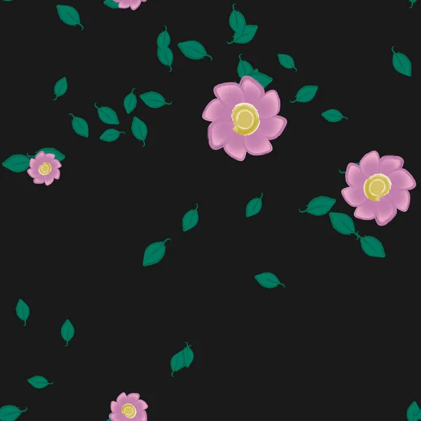 Fleurs Avec Feuilles Fond Sans Couture Illustration Vectorielle — Image vectorielle