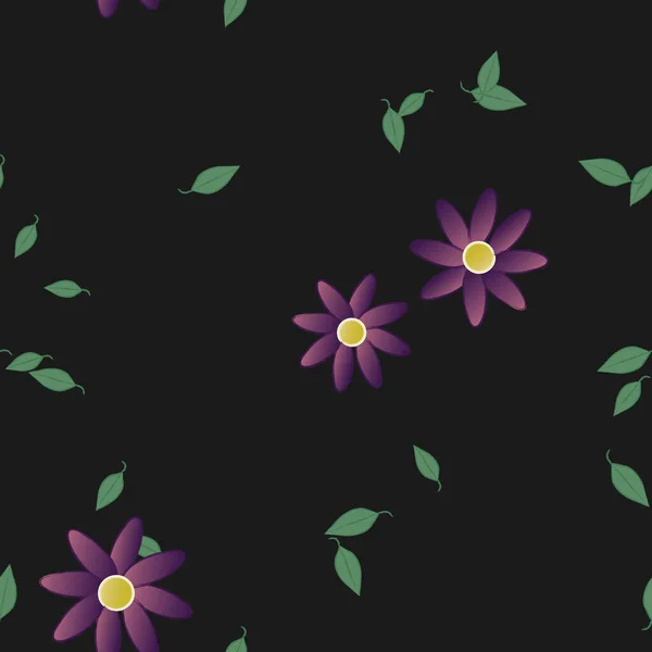 Flores Con Hojas Fondo Sin Costuras Ilustración Vectorial — Archivo Imágenes Vectoriales