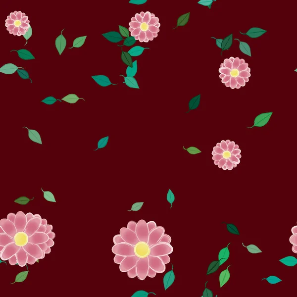 Flores Con Hojas Fondo Sin Costuras Ilustración Vectorial — Vector de stock