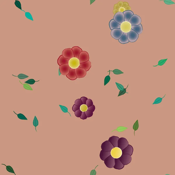 Fleurs Avec Feuilles Fond Sans Couture Illustration Vectorielle — Image vectorielle